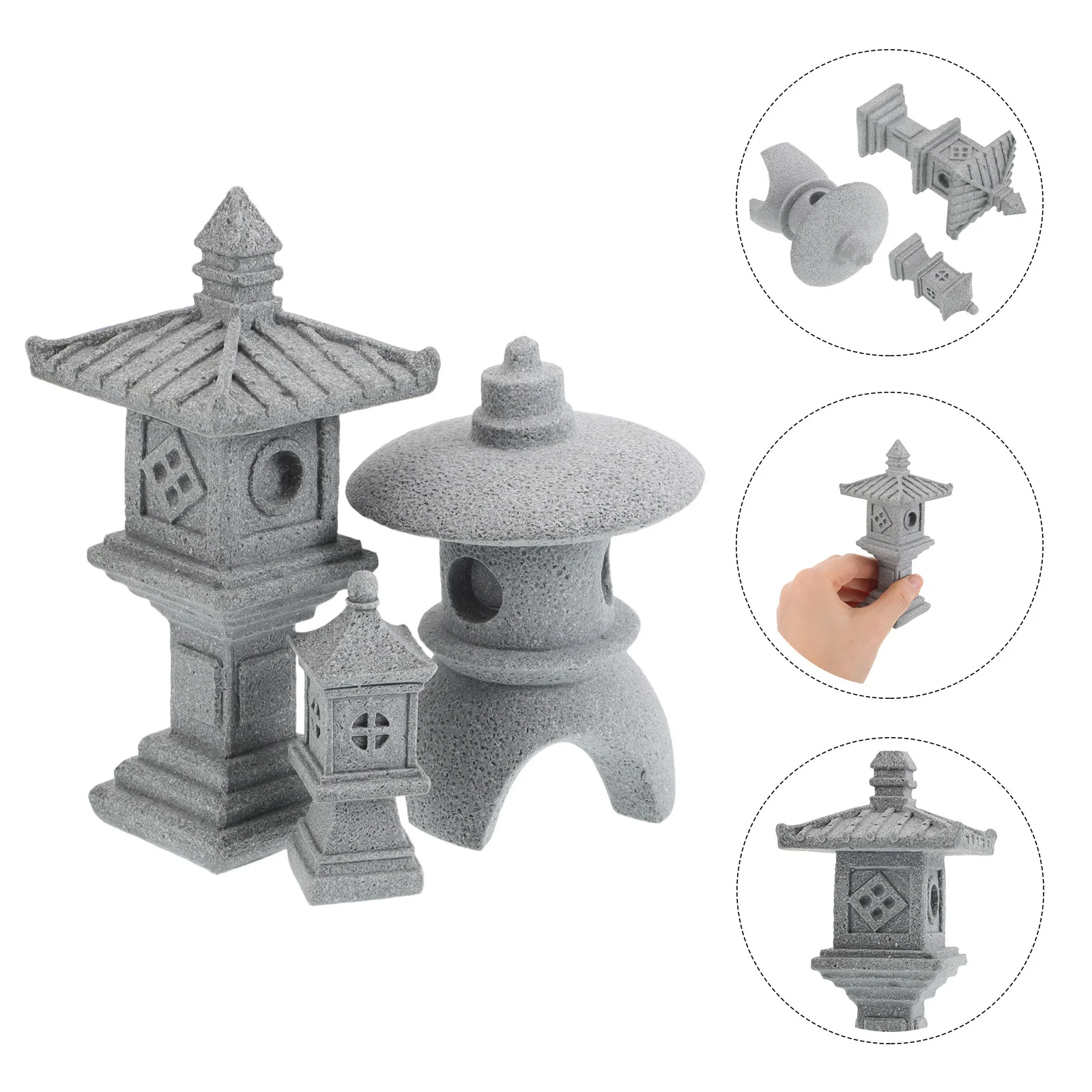 

3Pcs Miniature Stone Lantern Sculpture Japanese Garden Zen Decor Asian Outdoor Micro Landscape Garden Ornament