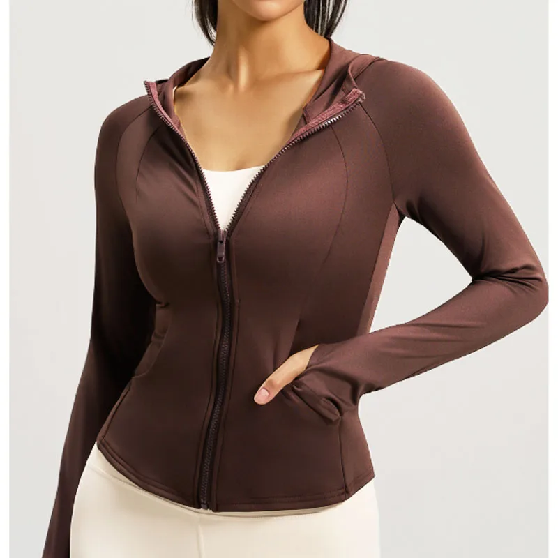 

PofyBofy Hoodie Yoga Jacket Full Zip Workout Hoodie Jackets Slim Fit Hooded Athletic Yoga Lightweight Jacket with Thumb Holes