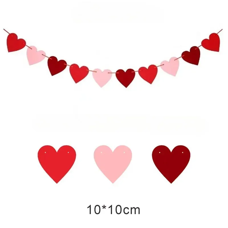 Valentine Hanging Banner Garland Bunting Red Love Heart Paper Banner Door Hanging Ornament Wedding Birthday Party Decoration