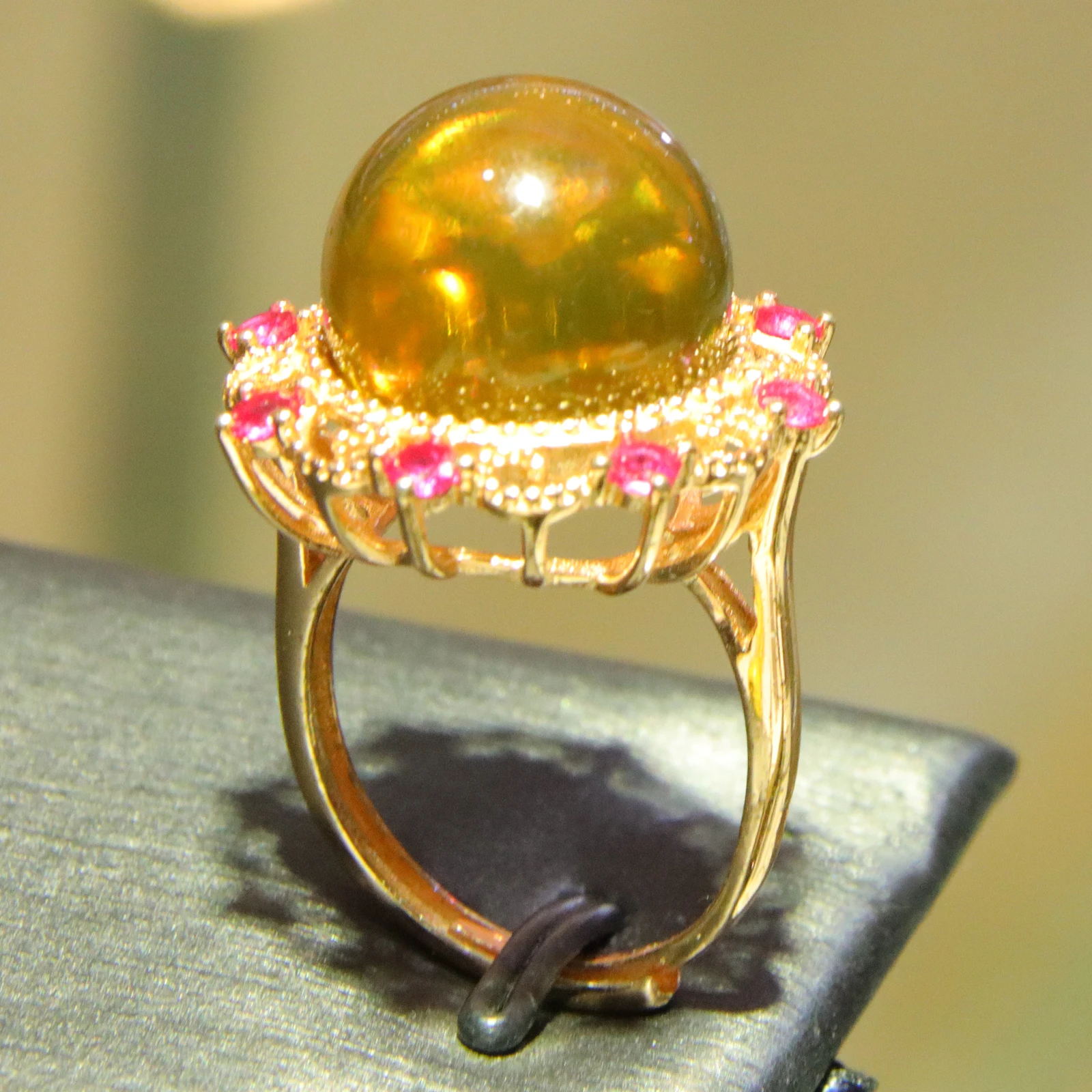 

Natural Mexican Blue Amber Sterling Silver Filigree Ring 14mm Round Bead Jewelry