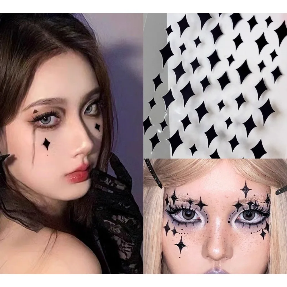 Black Rhombus Star Face Stickers, Dark Style Flat Creative Eye Makeup Stickers, Facial Decor Decals for Party