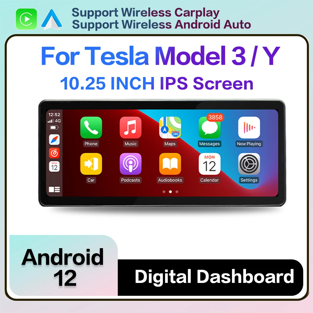 

Digital Dashboard For Tesla Model 3 Model Y Heads Up Display Wireless Carplay Android Auto GPS 10.25inch IPS HUD Car Accessories