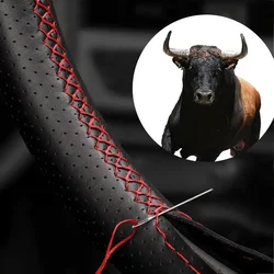 Artificial Leather Steering Wheel Cover Anti-Slip Braiding Cover For Steering Wheel Cowhide 37cm-38cm Steering Wheel Protector