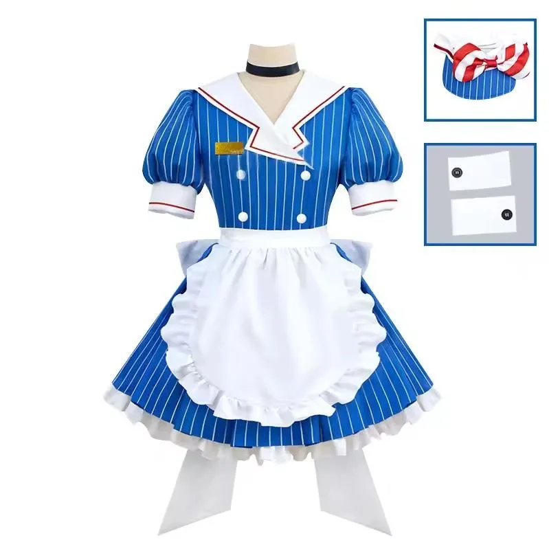 Miku Cosplay Costumes Anime Mesmerizer Uniform Women Striped Maid Dress Hat Apron Suit Halloween Christmas Carnival Party Dress