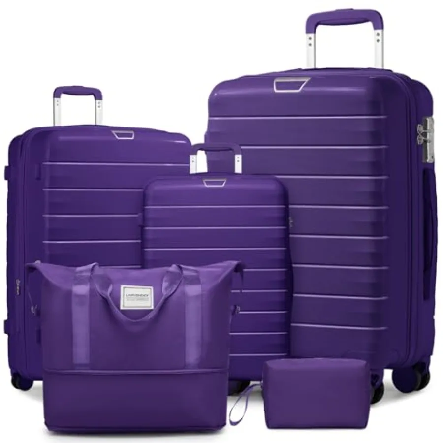 

LARVENDER 5 Piece Luggage Set with Duffel Bag Expandable Hardside PP Carry On Suitcase for Women Grape Purple 360 Spinner Wheel