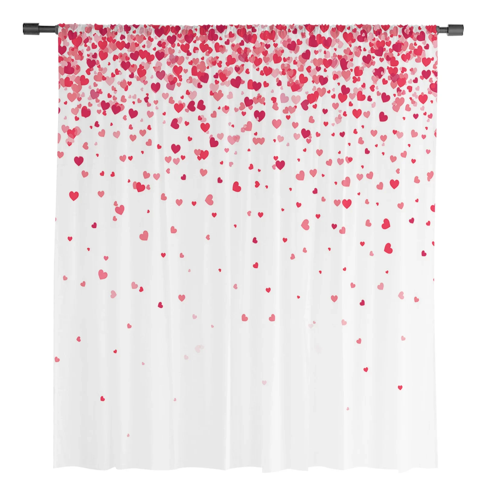 Valentine'S Day Love Texture Tulle Curtains For Living Room Kitchen Decoration Chiffon Window Treatments Voile Sheer Curtain