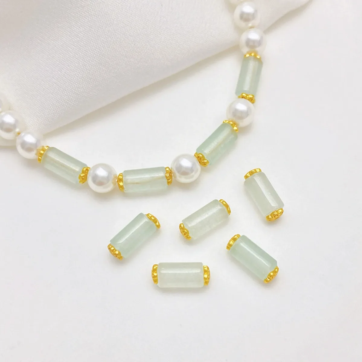Natural Jadeite Spacer Loose Beads DIY Bracelet Necklace Braided Cord Jewelry Making Supplies