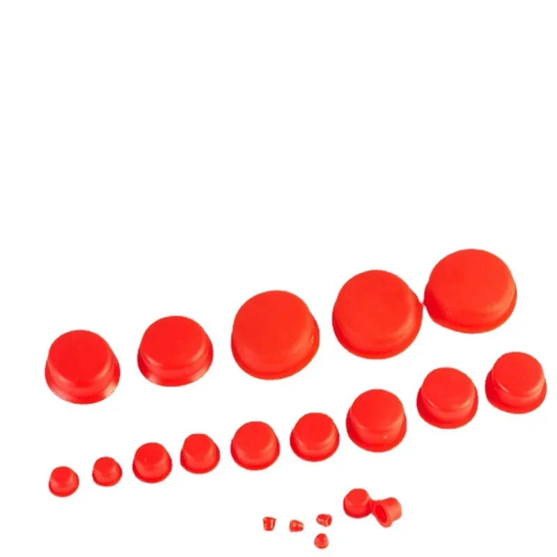 100 buah tutup karet silikon steker pelindung benang, penutup selang pipa lengan tutup ujung kosong sisipan lubang segel M18-M52 merah