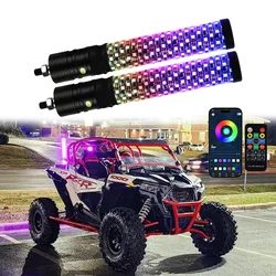 1FT RGB Whip Lights RF Remote Control Spiral Led Chasing Whip Light for Can-Am UTV ATV RZR Off-Road SxS Sand Dune Buggy Trucks