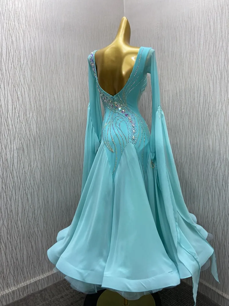 ballroom dresses White Ballroom Dress | Green Accents | Size 7/8-11/12