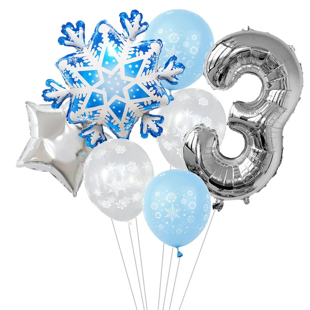 7 Stück Schneeflocken 32 Zoll Nummer 1-9 Folienballon-Set Winter Schneeflocke gefrorene Themenballons Geburtstagsfeier Feiertagsdekorationen – Detail 5