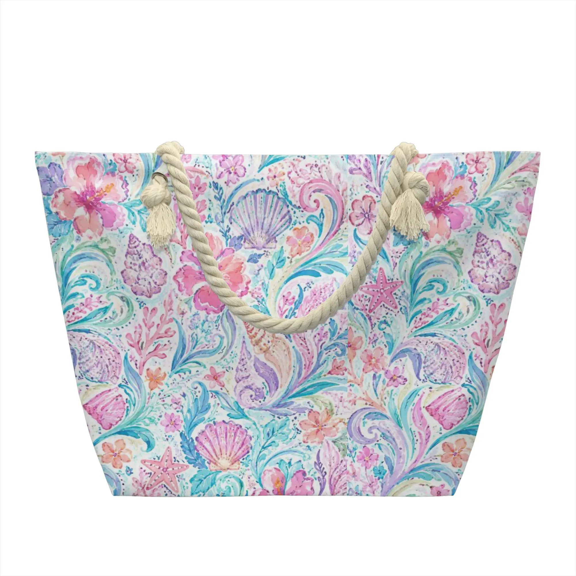 Custom Hawaiian Wind Shopping Canvas Bags Women Reusable Large Capacity Groceries  Tote Shopper Bags