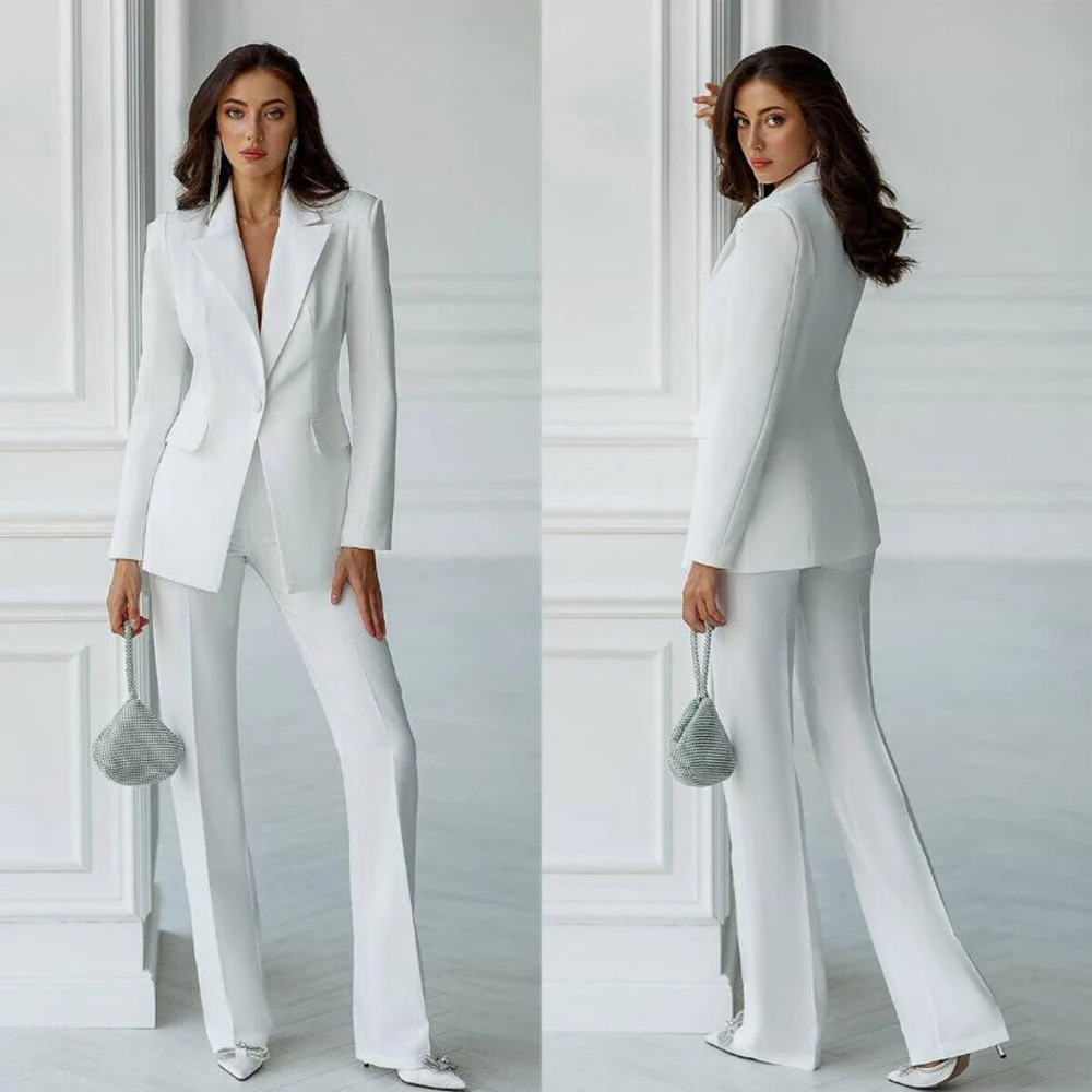 White Elegant Women's Suit 2 Pieces Slim Fit Single Breasted One Button Jacket Pants Business Party Custom Made Mother's Dress