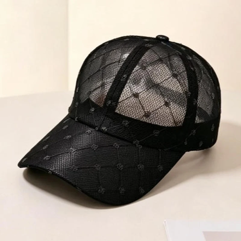 Fashion lace baseball cap for women, breathable summer sun protection, versatile visor hat that makes the face look smaller