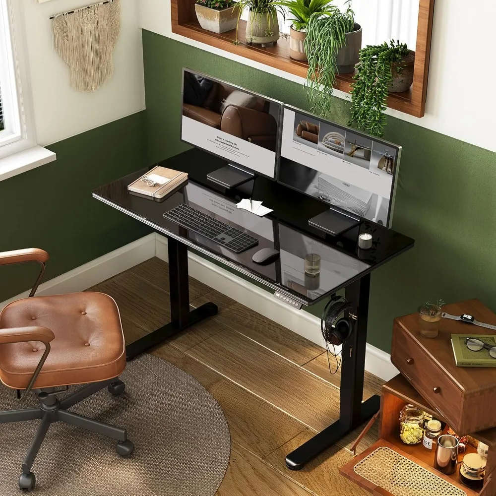 مكتب قائم قابل للتعديل بارتفاع كهربائي، سطح زجاجي مقاس 40 × 24 مع أدراج #2