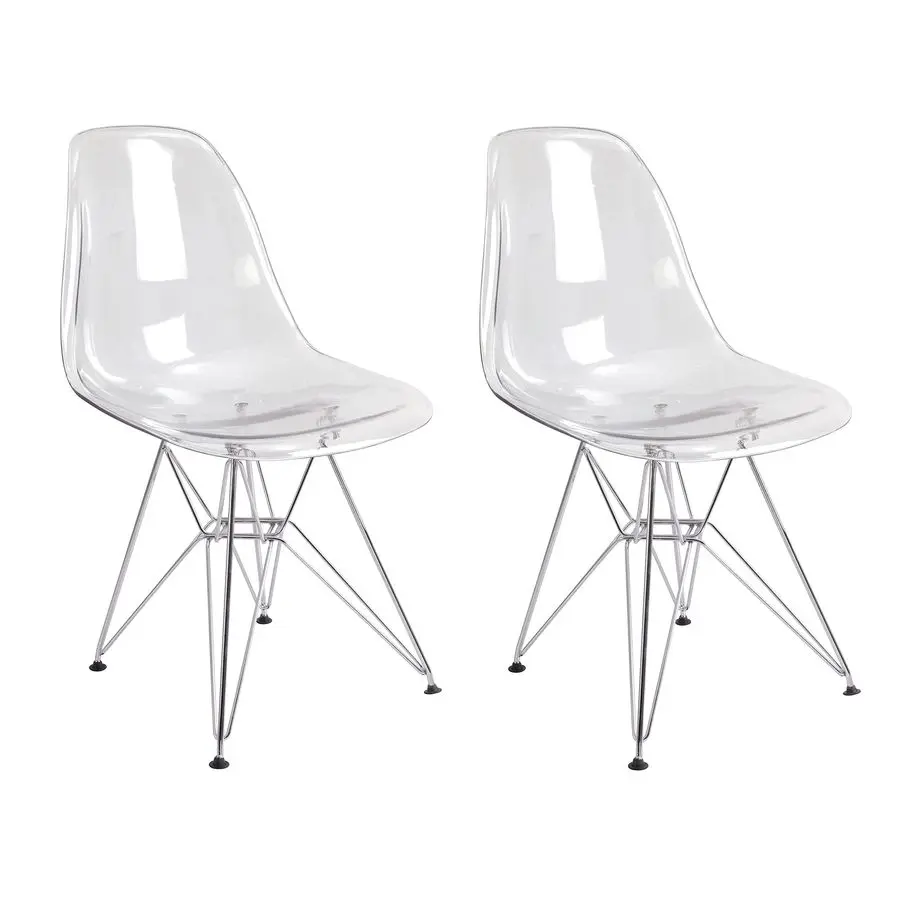

Eiffel Tower Transparent Side Dining Chair Chrome Base Set of 2
