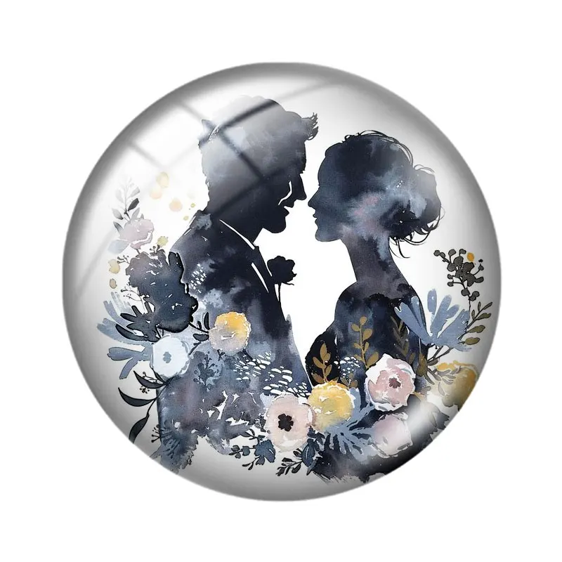 Bride Groom  Watercolor 12/18/20/25mm glass cabochon  bracelet pendant rings for jewelry demo earrings back Making findings