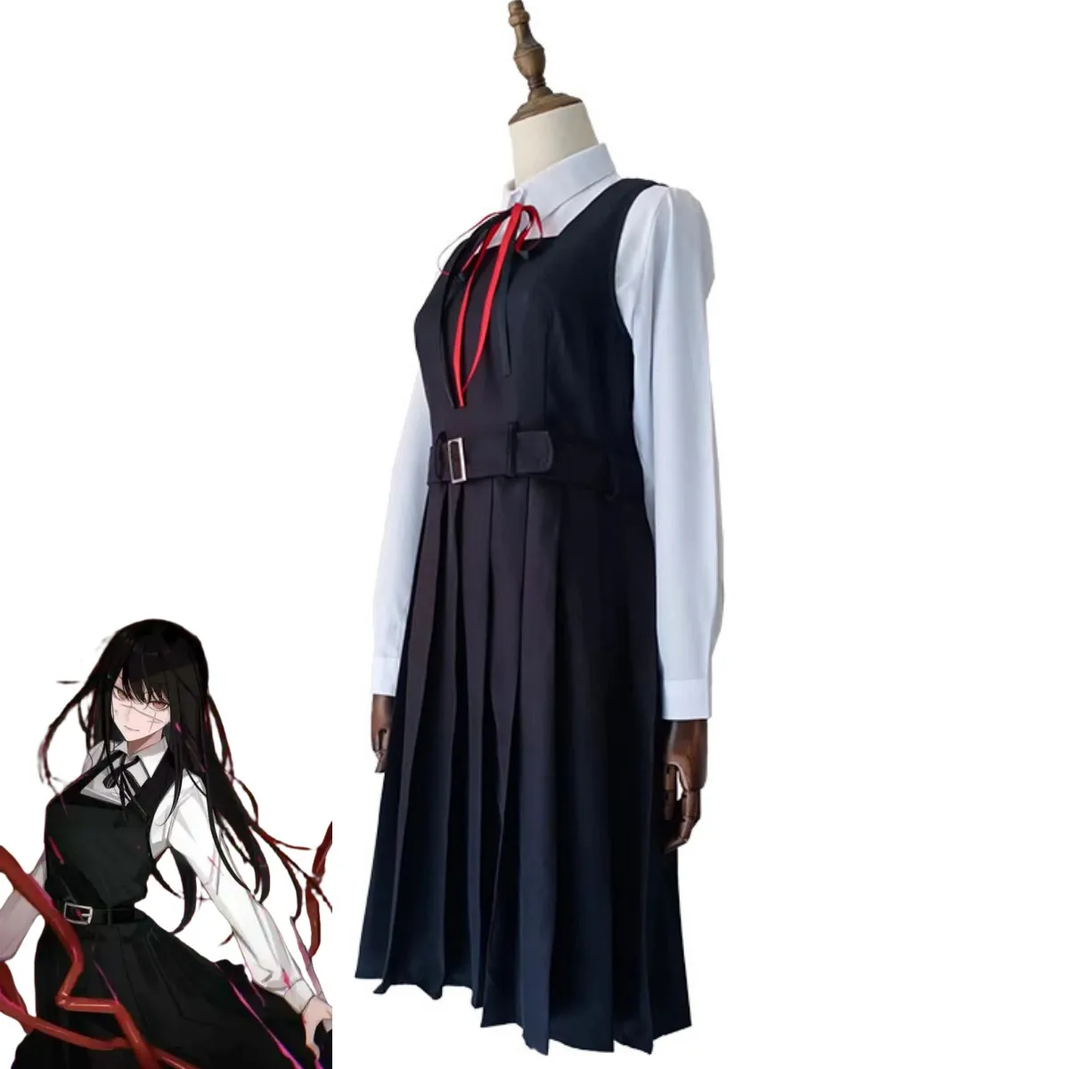 XQAnime Chainsaw Man Mitaka Asa Cosplay Costume Japan and South Korea JK School Uniform Shirt Dress Wig Woman Cute Campus Suit view 3