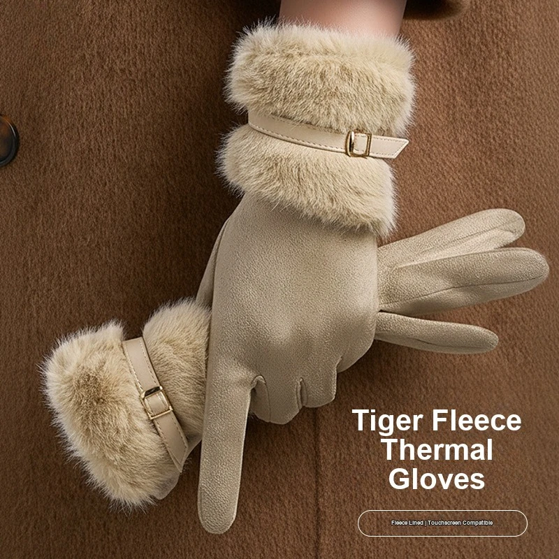 Winter Gloves for Men Women Fleece Lined Thick Deer Velvet Warm Touch Screen Windproof Outdoor Cycling Gloves