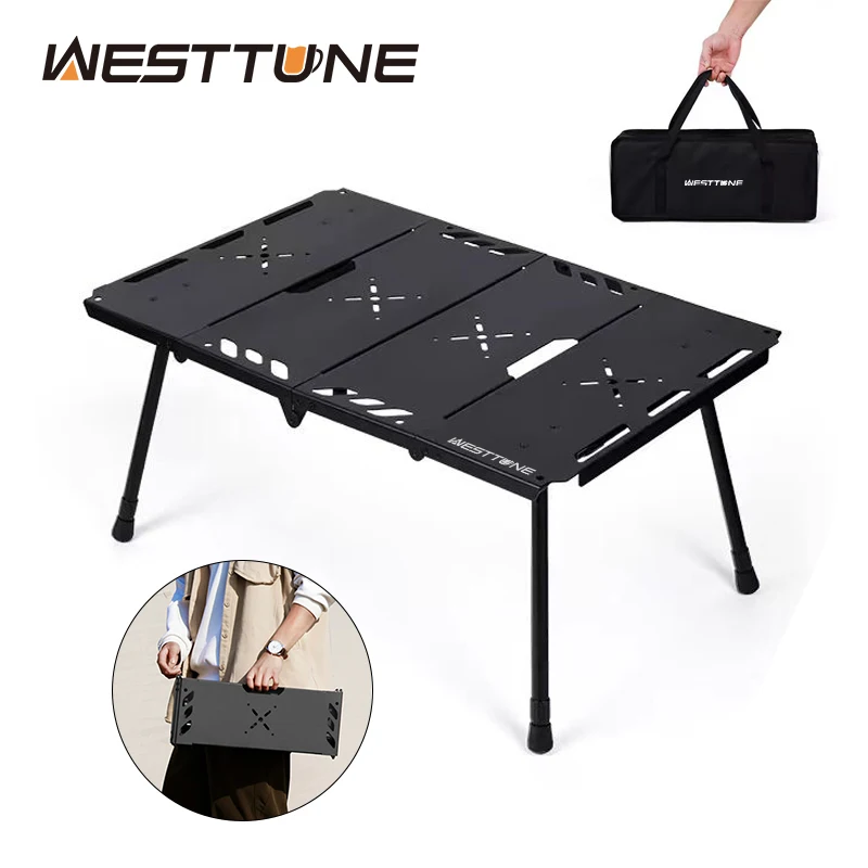 WESTTUNE Outdoor Tactical Table Folding Camping Table Lightweight Multifunctional Liftable Picnic Table for Hiking Travel BBQ