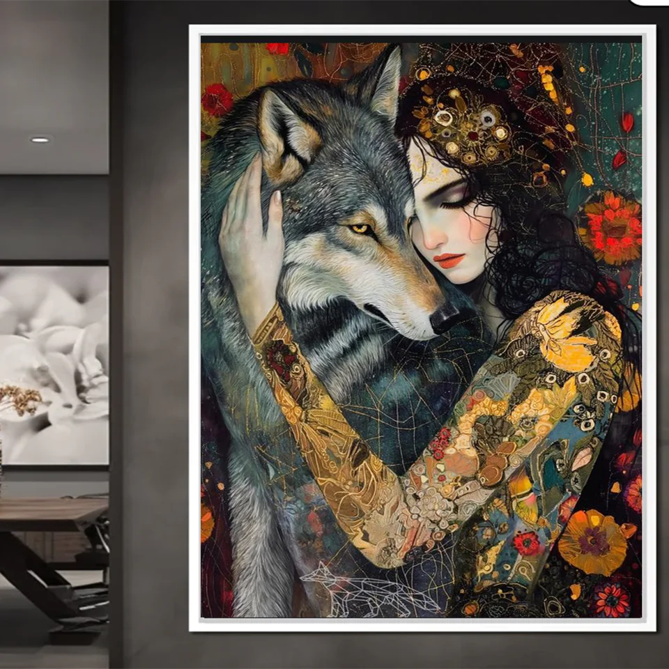 Woman And Wolf DIY 5D Diamond Painting Kits New 2024 Cross Stitch Kits Mosaic Diamond Embroidery For Home Decor