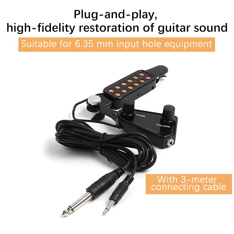 12 Sound Hole Guitar Pickup Acoustic Classical Guitar Transducer with Tone and Volume Control for Acoustic guitar