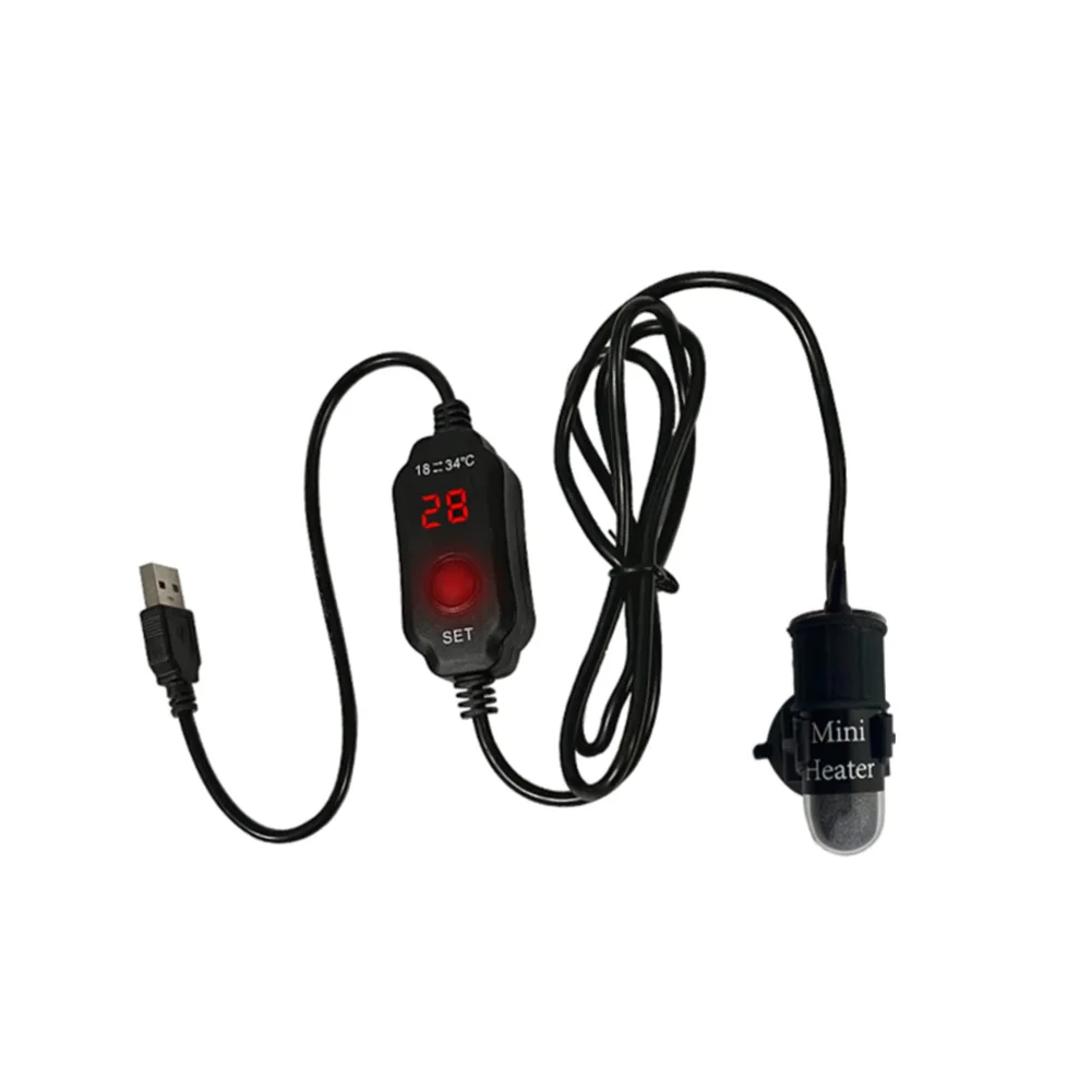 Mini Aquarium Heating Rod Fish Tank Heater USB Heating Submersible Thermostat Heater Adjustable Temperature USB Charging