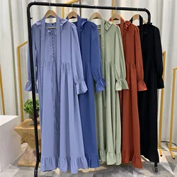 Middle East fashion Muslim women's new loose dress Arab Dubai Turkey solid color patchwork pleated robe dress