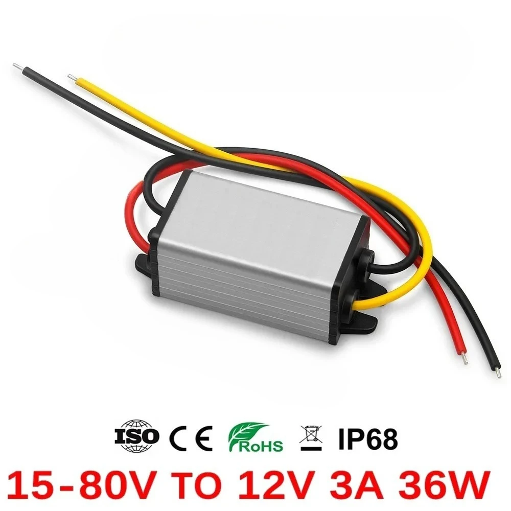 15-80 Volt to 12 Volt 36W DC Buck Converter 24V 36V 48V 60V to 12V 1A 2A 3A Power Supply Regulator for Cars Sola Waterproof