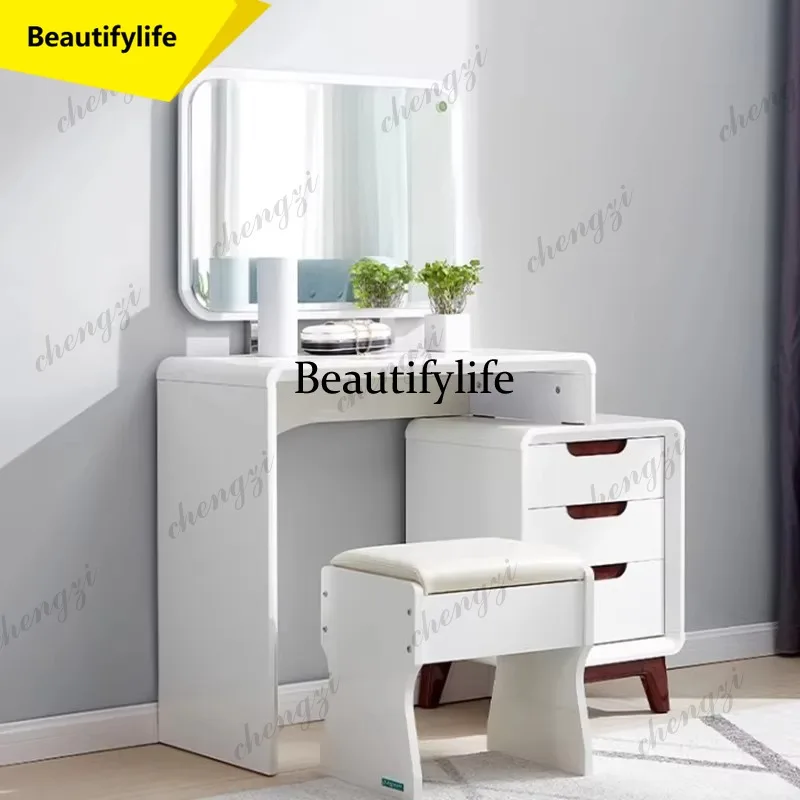 M9344 Women White Dressing Table Minimal Design Luxury Organizer Dressing Table Drawers Texture Kommode Schlafzimmer