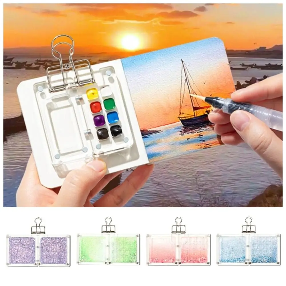 Acrylic Watercolor Paint Palette Magnetic Quicksand Travel Painting Tray Mini with Clip Paint Pigment Box Travel