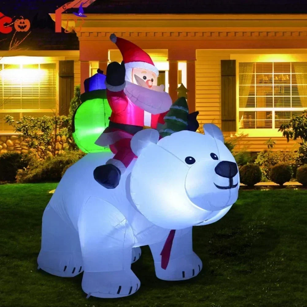 Inflatable Santa Claus Riding Polar Bear 2M Christmas Inflatable Toy Doll Indoor Outdoor Garden Ornament Xmas Decoration