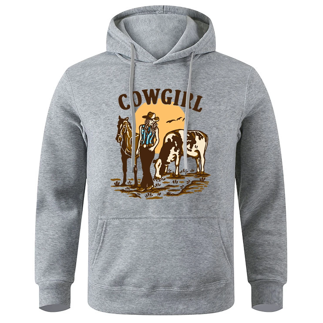 The Cowgirl And Her Cow And Horse Live In The West Male Hoody Loose Soft Hoodies Casual Fashion Clothes Basic All Match Hoodie