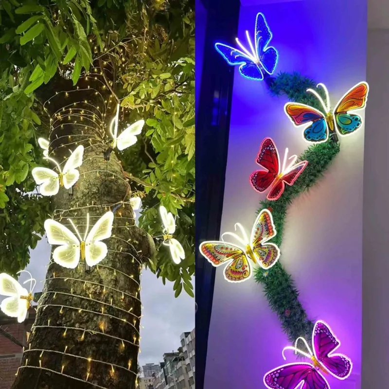 

2pcs LED Outdoor Simulation Dynamic Butterfly Lights For Holiday Party Garden Home New Years Christmas Decorations