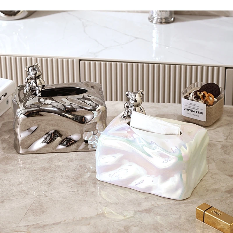 Bear Shape Decorative Ceramic Tissue Boxes Home Extractable Paper Towel Napkins Storage Box Toilet Napkin Holders