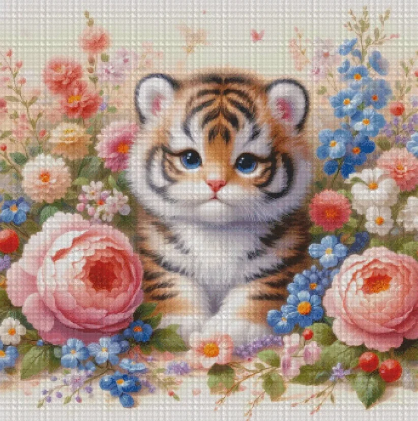 

Little Tiger 14CT Printed Canvas Cross Stitch DIY Chinese Pattern Kit Home Needlework Embroidery