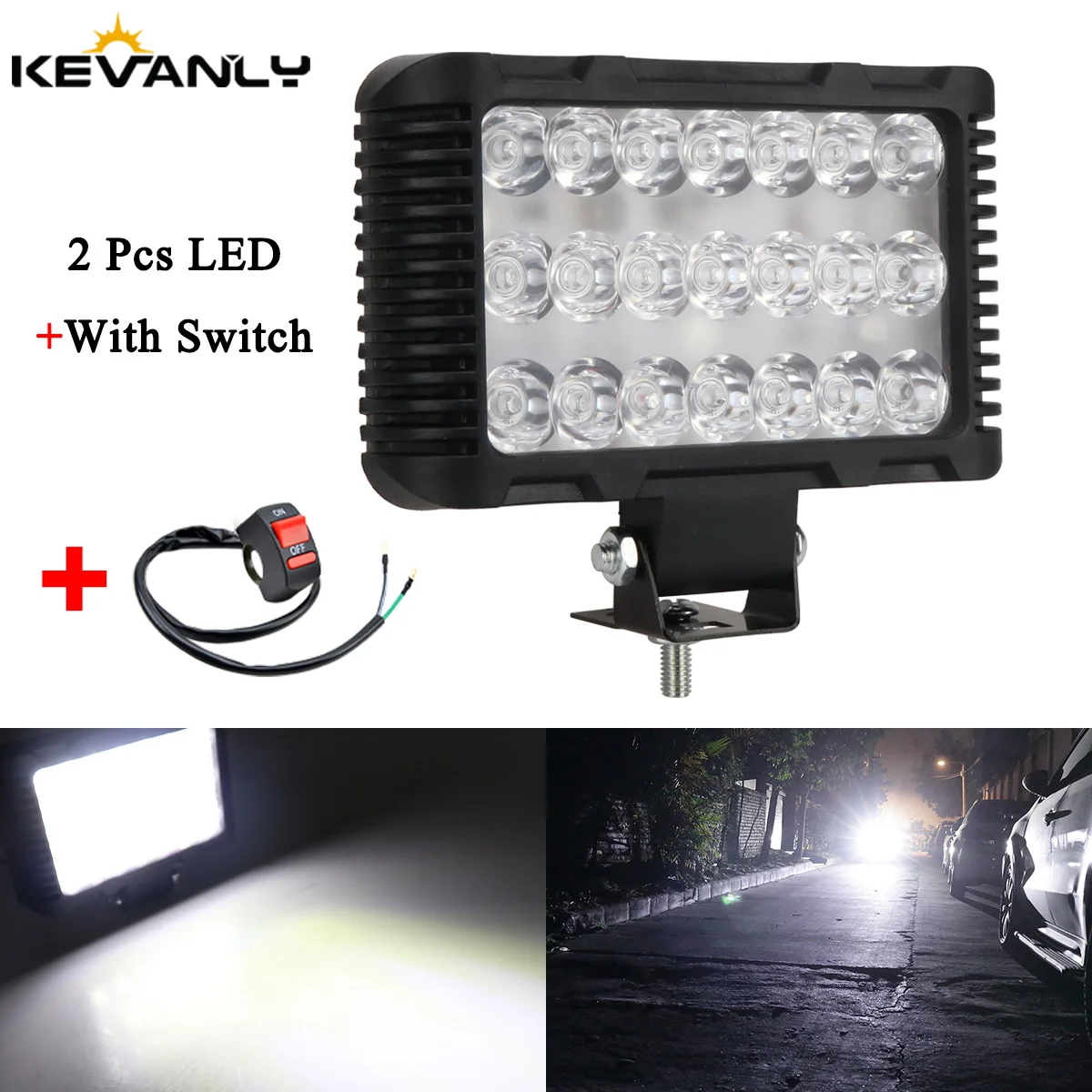 

2Pcs Car LED Work Light With Switch Square LED Headlight Super Bright LED Bar Light Motorcycle Led Auxiliary Spotlight Universal