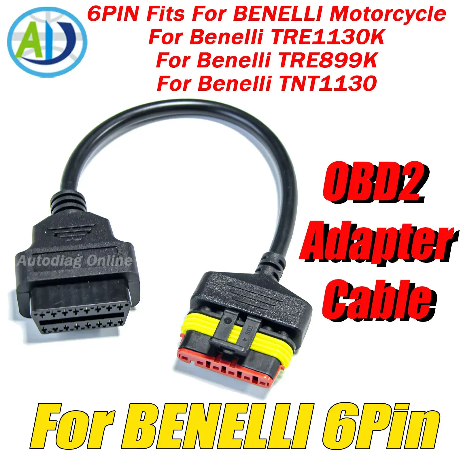 

For Benelli 6Pin OBDII Diagnostic Cable Motorcycle OBDII Connector For TRE1130K TRE899K TNT1130 6Pin to 16Pin OBD2 Adapter Cable