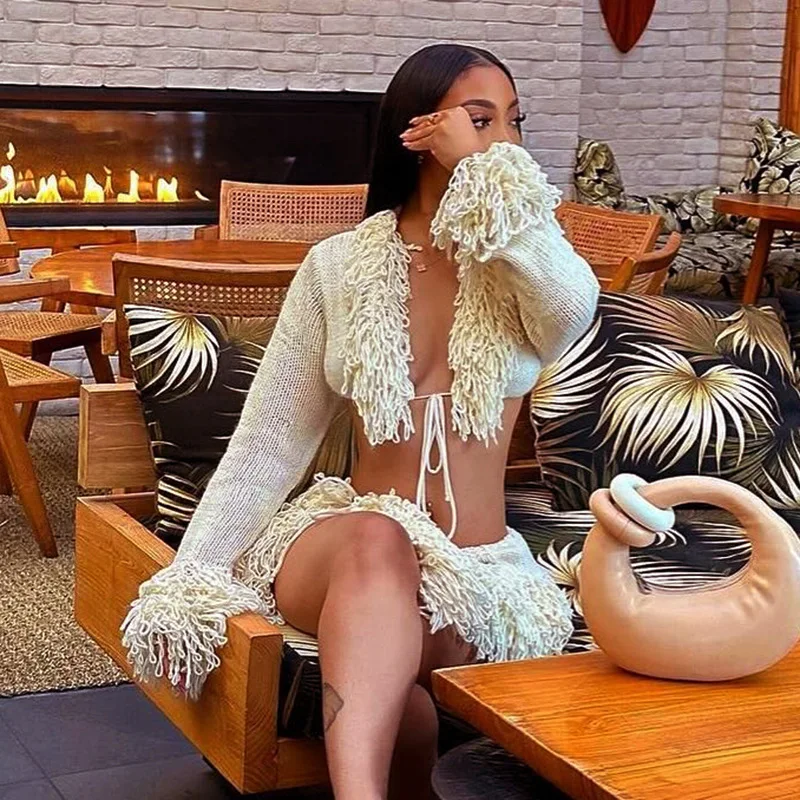 

Sexy Warm Cross-Border Women's Faion Dr with Rope Tied Slit Skirt Long Sve No Collar Cycling Suitable Other Material ...