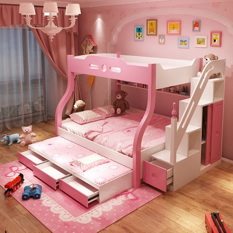 Tempat Tidur Tingkat Logam Ganda Model Tinggi Rendah dengan Seluncuran untuk Anak Laki-Laki dan Perempuan, Fitur Penyimpanan yang Dapat Disesuaikan untuk Aplikasi Furnitur Rumah