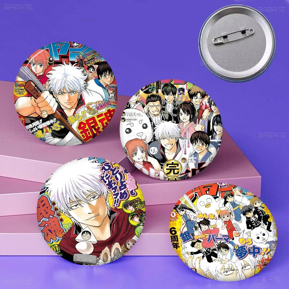 جينتاما أنيمي 32/44/58 مللي متر اليدوية دبوس جولة مضحك المفاجئة في دبابيس لحقيبة الظهر Cothes اكسسوارات شارة قبعة الديكور #5