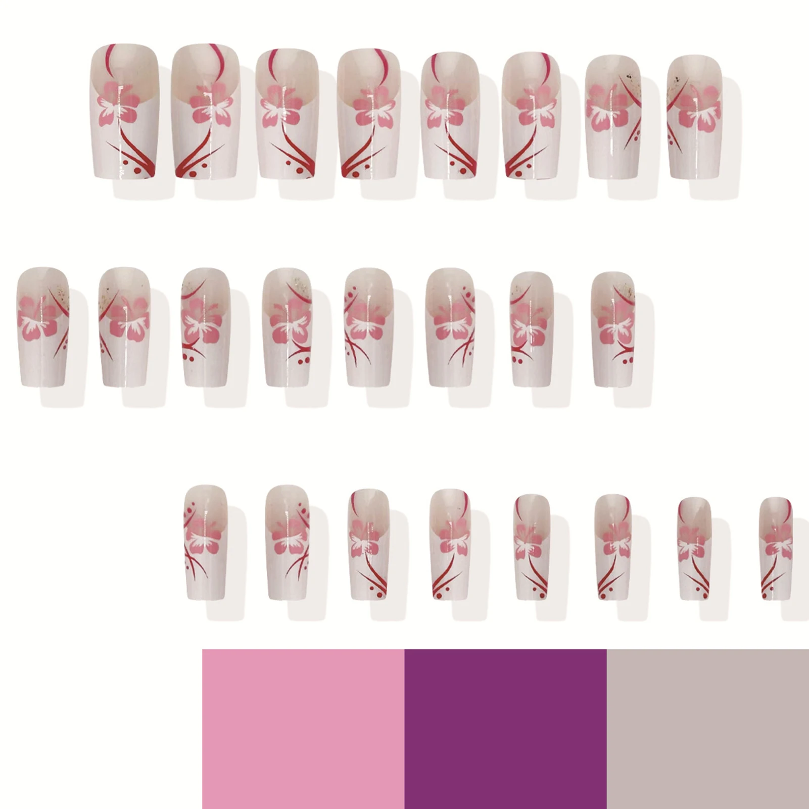 Dulce niña encantos uñas postizas 24 Uds blanco francés prensa en uñas flor rosa impresa longitud media ataúd uñas postizas arte