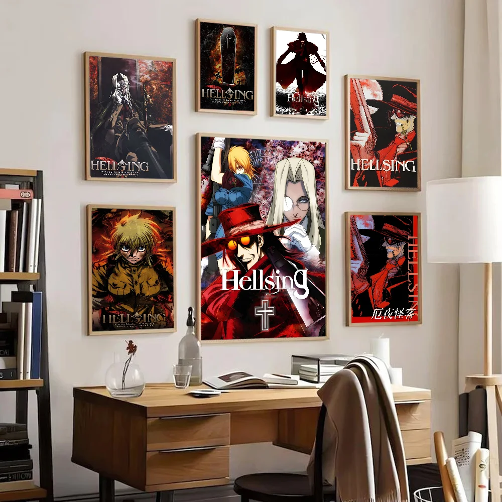 Vintage Anime Figure Hellsing Ultimate Classic Anime Poster Waterproof Paper Sticker Coffee House Bar Room Wall Decor