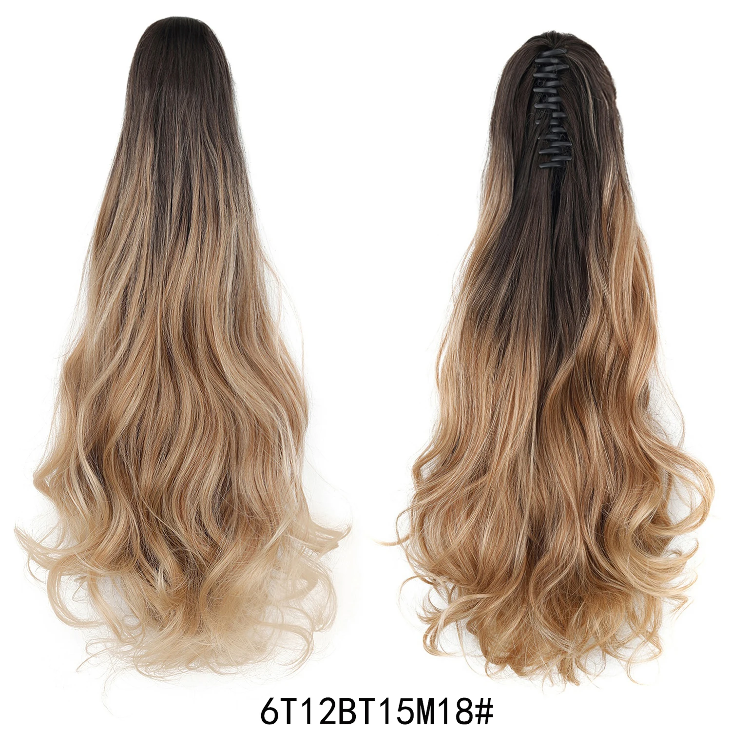 الاصطناعية طويلة متموجة ذيل حصان الشعر التمديد مخلب كليب في الشعر ذيل حصان براون شقراء أومبير اللون للنساء هيربيسي الاستخدام اليومي #6