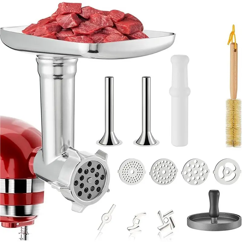 AEE4-For KAMJUNTAR Meat Grinder Attachment For Kitchenaid Stand Mixer, 16-Piece Food Grinder & Sausage Maker Set