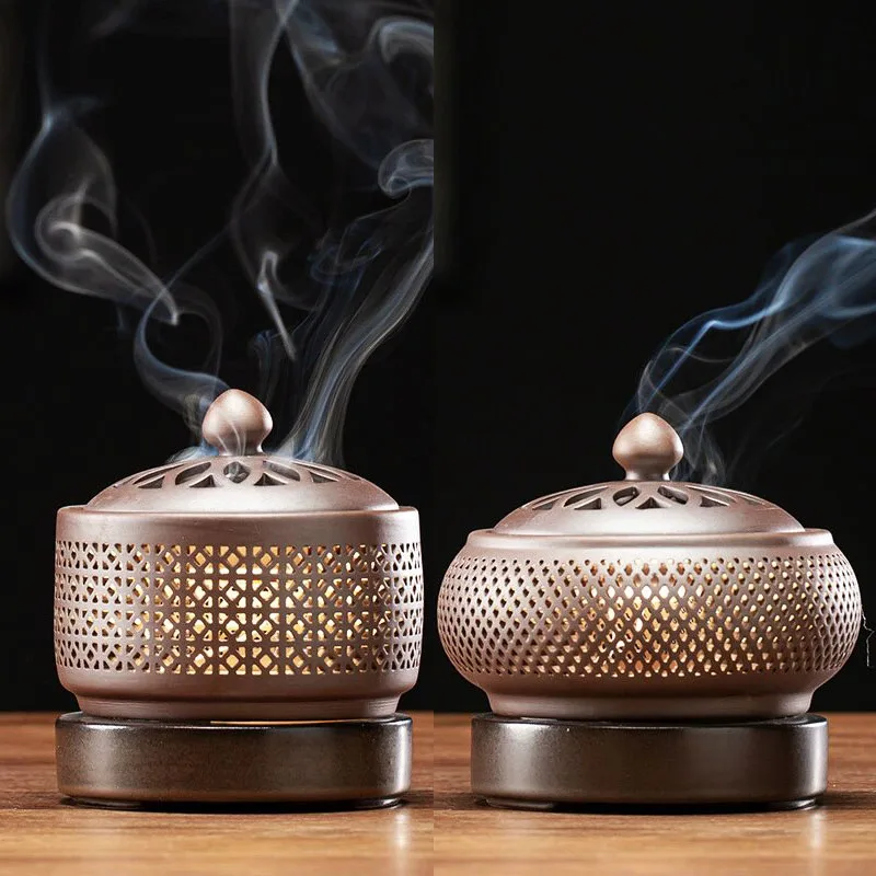 Enamel Purple Sand 110V/220v Plug-in Electric Incense Burner Ceramics Timed 50-300° Essential Oil Stove Meditation Fragrant
