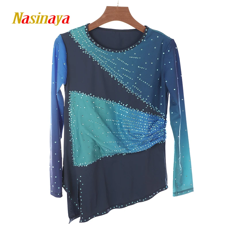 Boys' adult figure skating costume performance competition grading top gradient color blue-green