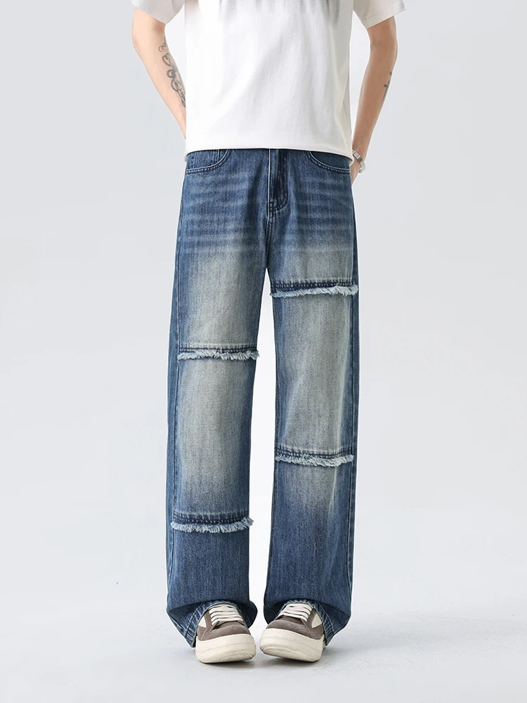 

Мужские винтажные джинсы свободного кроя с эффектом потертости, модные, повседневные, в стиле Y2K, широкие, свободные, из денима