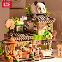 HUIQIBAO City Mini Street View Panda Tea House Model Building Blocks DIY Little Bear Coffee Shop Bricks Toys for Children Adult