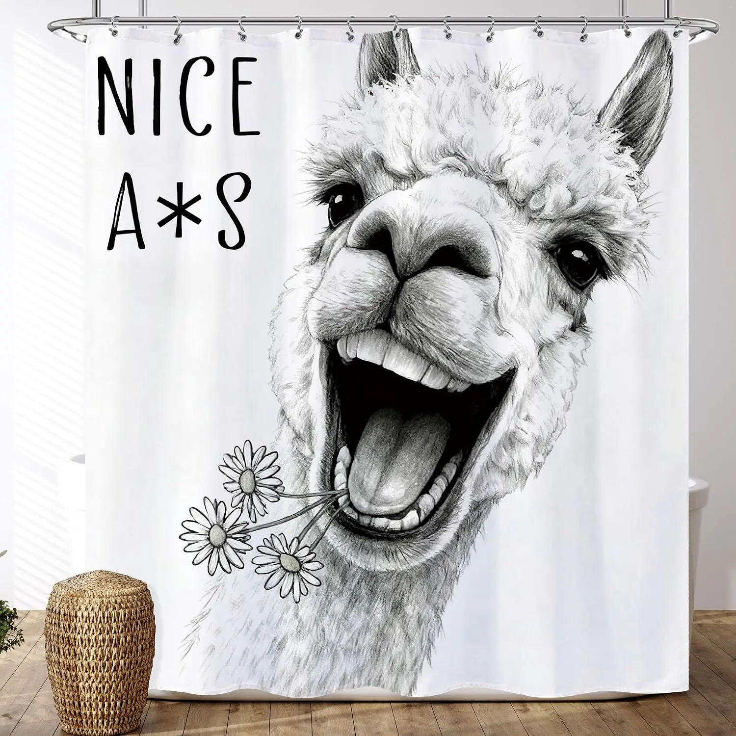 Novelty Funny Llama Shower Curtain Waterproof Bath Decor Artistic Alpaca Sketch Animal Design Nice A*S Bathroom Accessories Show